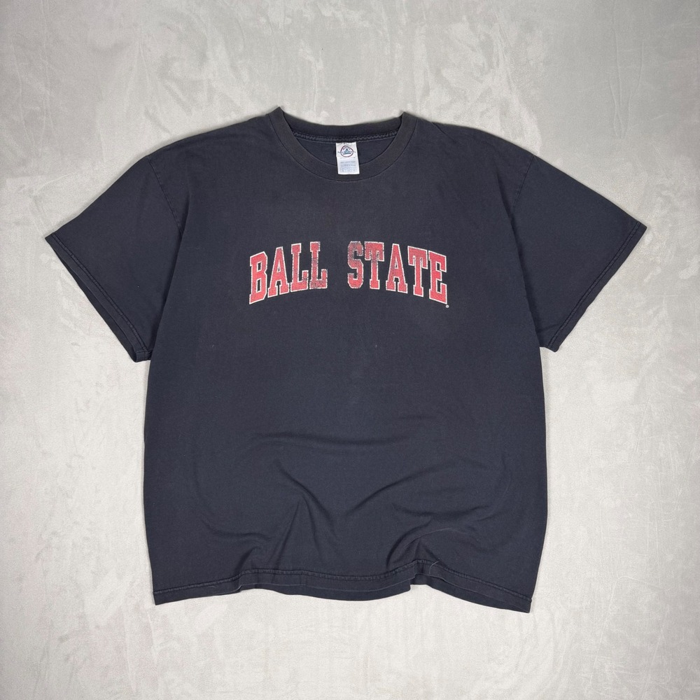 Y2K Mens Delta Ball State University Graphic Collegiate Tee Faded Black XL